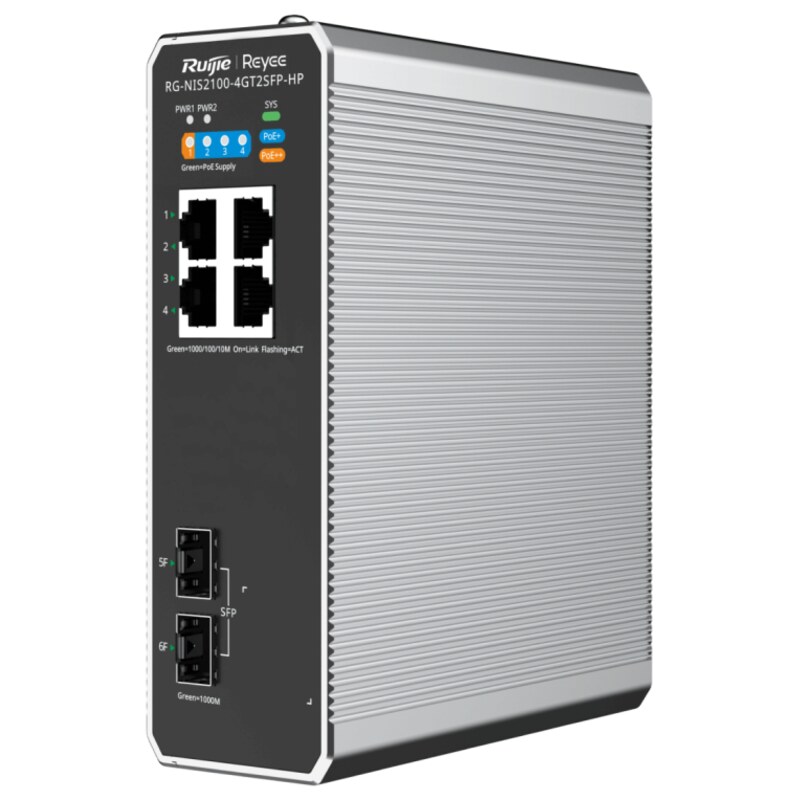 Ruijie Networks RG-NIS2100 Gestionado L2 Gigabit Ethernet (10/100/1000) Energía sobre Ethernet (PoE) Negro, Acero inoxidable