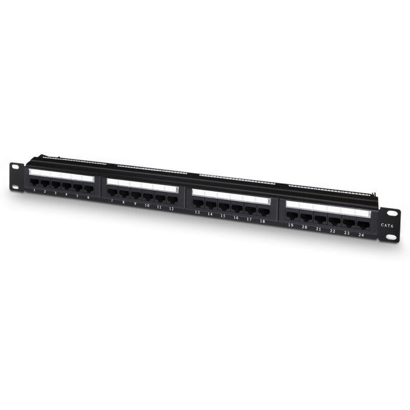AISENS Panel De Parcheo De 24 Puertos RJ45 Cat.6 UTP, 19" 1U Dual IDC Con Gestion De Cables, Negro