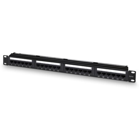 AISENS Panel De Parcheo De 24 Puertos RJ45 Cat.6 UTP, 19" 1U Dual IDC Con Gestion De Cables, Negro