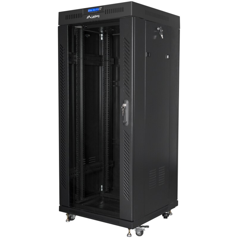 Lanberg free standing rack 19inch cabinet 27U 600x600 glass door LCD flat pack black Rack o bastidor independiente