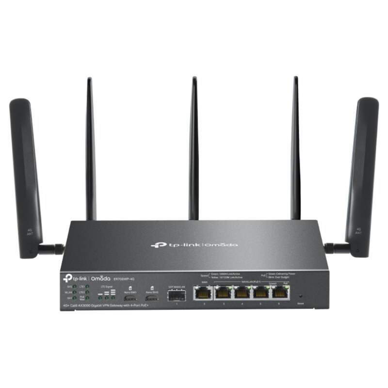 TP-Link Omada ER706WP-4G router inalámbrico Gigabit Ethernet Doble banda (2,4 GHz / 5 GHz) Negro