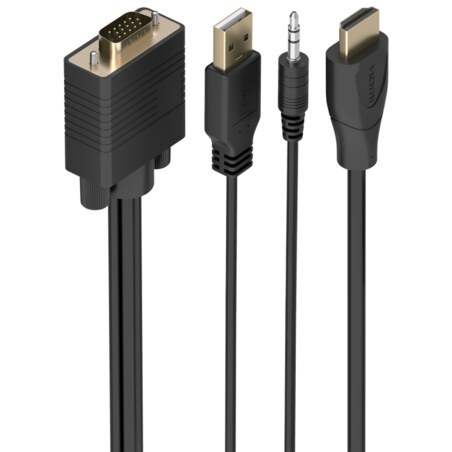 AISENS Cable Conversor SVGA+Audio a HDMI, SVGA/M+Jack 3.5/M+USB-A/M-HDMI A/M, Negro, 1.0m