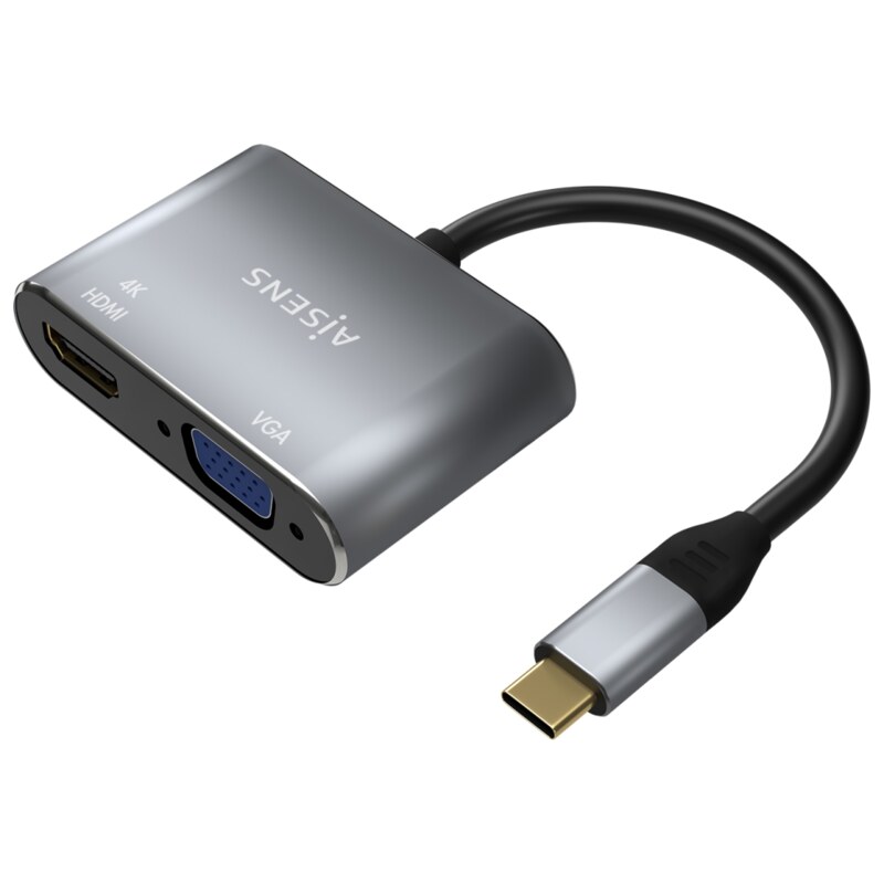 AISENS Conversor USB-C a VGA/HDMI 4K, USB-C/M-VGA/H-HDMI/H, Gris, 15CM