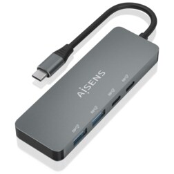 AISENS Hub USB 3.2 Gen2 10G USB-C, USB-C/M-2xUSB-C/H-2xUSB-A/H, Gris, 15cm
