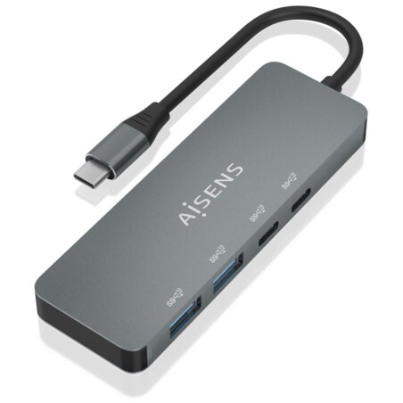 AISENS Hub USB 3.2 Gen2 10G USB-C, USB-C/M-2xUSB-C/H-2xUSB-A/H, Gris, 15cm