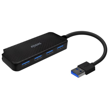 AISENS Hub USB 3.0, Tipo A/M-4x Tipo A/H, Negro, 15cm