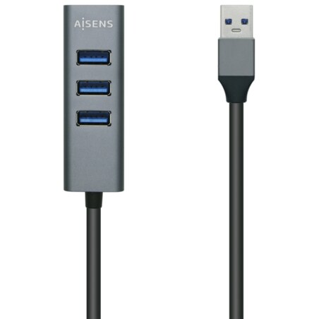 AISENS Hub USB3.0 Aluminio, Tipo A/M - 4x Tipo A/H, Negro, 10 cm