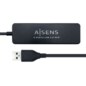 AISENS Hub USB 2.0, Tipo A/M - 4 x Tipo A/H, Negro, 30 cm