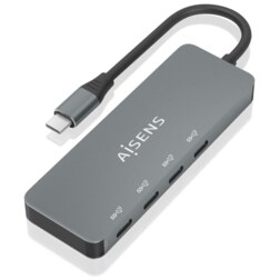 AISENS Hub USB 3.2 Gen2 10G USB-C, USB-C/M-4xUSB-C/H, Gris, 15cm