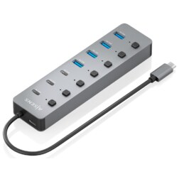 AISENS Hub USB3.2 Gen2 10G USB-C, USB-C/M-4xUSB-A/H+3xUSB-C/H+1xUSB-C/H PD3.0 100W, Gris, 30cm