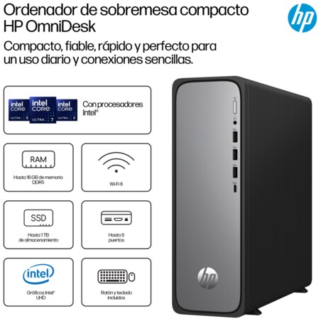 HP OmniDesk Slim Desktop S03-0020ns PC Intel® Core™ i3 i3-14100 8 GB DDR5-SDRAM 512 GB SSD FreeDOS Torre Plata