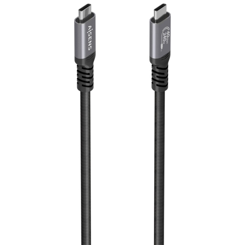 AISENS Cable USB4 Gen3x2 Aluminio 40Gbps 8K@60Hz 5A 48V 240W E-Mark, Tipo USB-C/M-USB-C/M, Negro, 2.0m