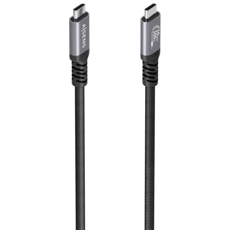 AISENS Cable USB 3.2 Gen2 Aluminio 10Gbps 8K@30Hz 5A 100W E-Mark, Tipo USB-C/M-USB-C/M, Negro, 4.0m