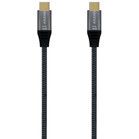 AISENS Cable USB 2.0 Aluminio 5A 100W E-Mark, USB-C/M-USB-C/M, Gris, 2.0M