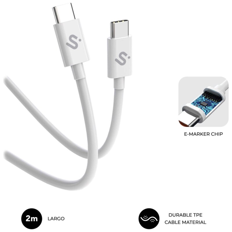 SUBBLIM CABLE PLUS 100W C-C 2m WHITE
