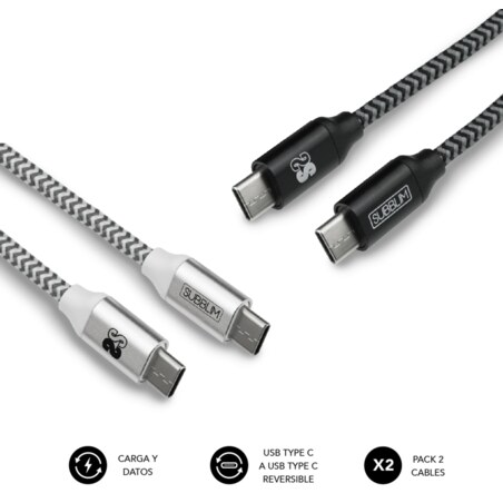 SUBBLIM PACK 2 CABLES USB TIPO USB-C A USB-C 1 M BLACK/SILVER