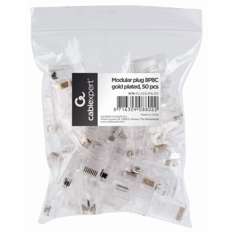 Gembird PLUG3UP6/50 conector RJ-45 Transparente
