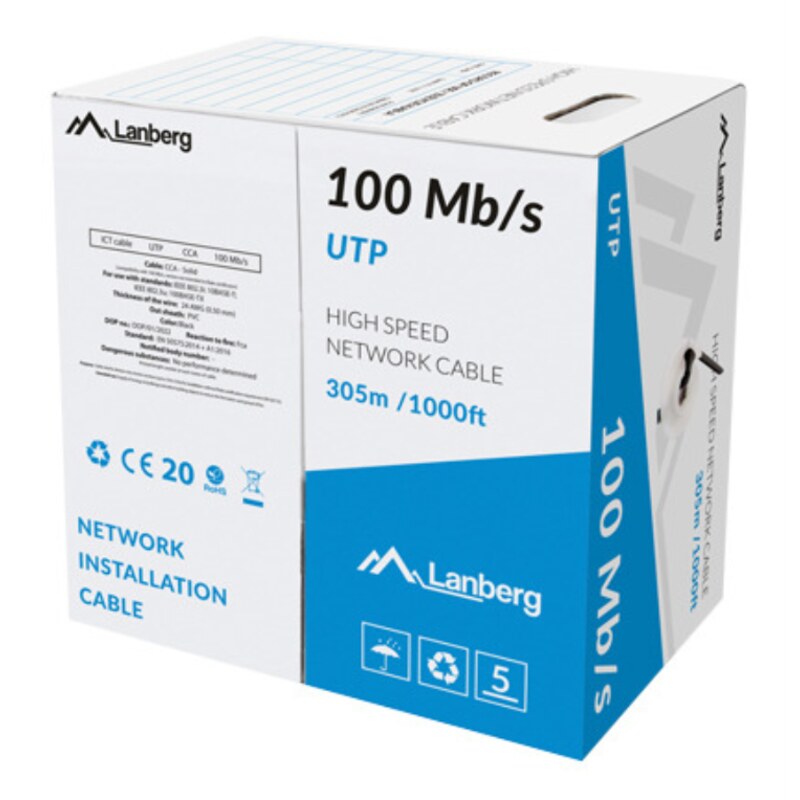 Lanberg LCU5-10CC-0305-BK cable de red Negro 305 m U/UTP (UTP)