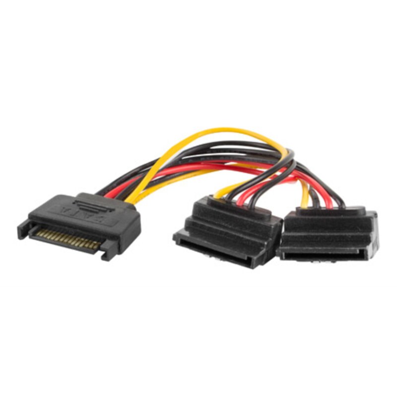 Lanberg CA-SASA-10CU-0015 cable de SATA 0,15 m SATA de 15 pines 2 x SATA de 15 pines Negro, Rojo, Amarillo