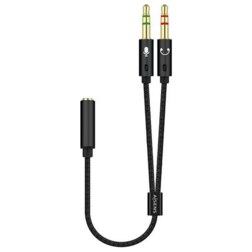 AISENS Cable Adaptador Audio Jack 3.5 4pines/H-2xjack 3.5 3pines/M, Negro, 25cm
