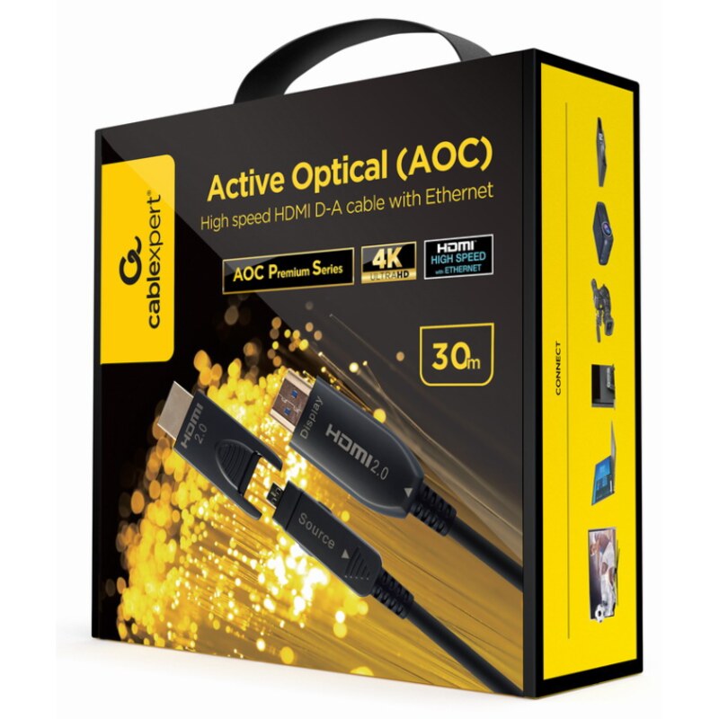 Gembird CCBP-HDMID-AOC-30M cable HDMI HDMI tipo A (Estándar) HDMI tipo D (Micro) Negro