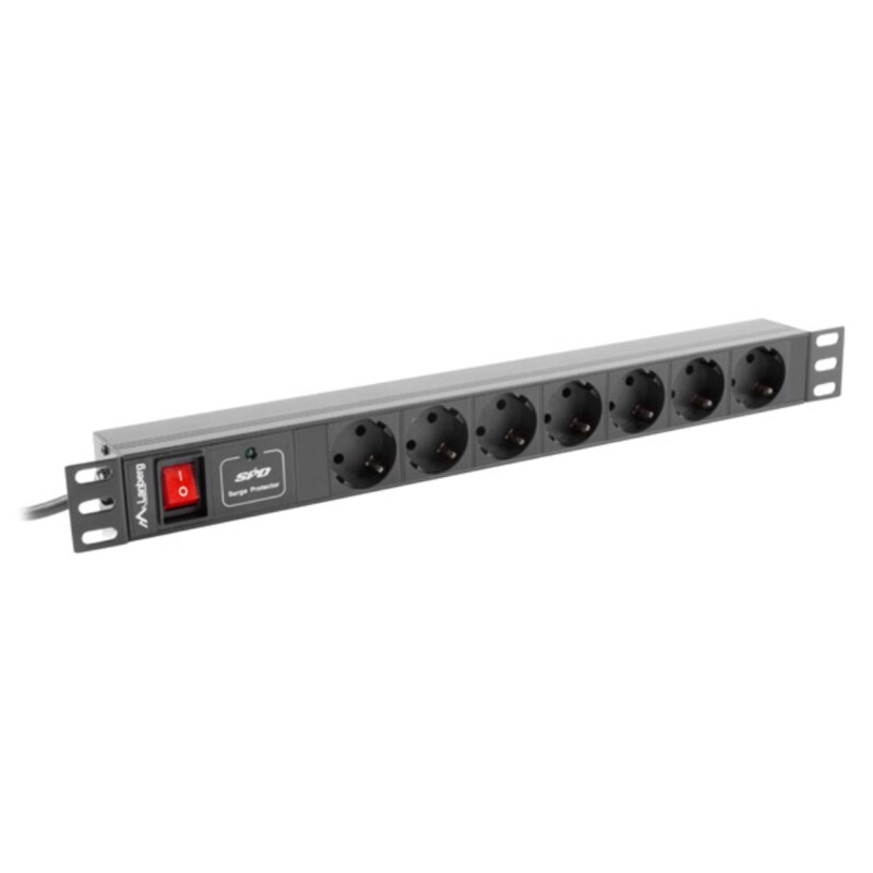 Lanberg PDU-07F-0200-BK unidad de distribución de energía (PDU) 7 salidas AC 1U Negro