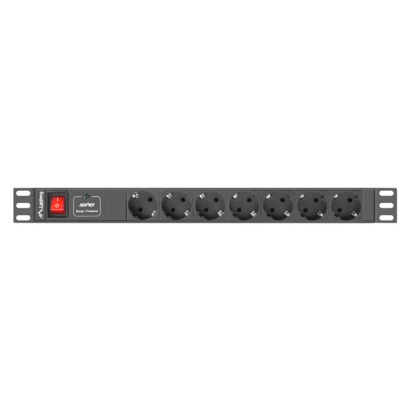 Lanberg PDU-07F-0200-IEC-BK unidad de distribución de energía (PDU) 7 salidas AC 1U Negro