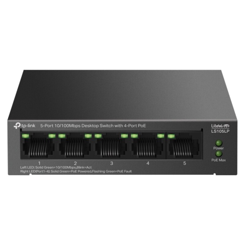 TP-Link LiteWave LS105P No administrado Fast Ethernet (10/100) Energía sobre Ethernet (PoE) Negro