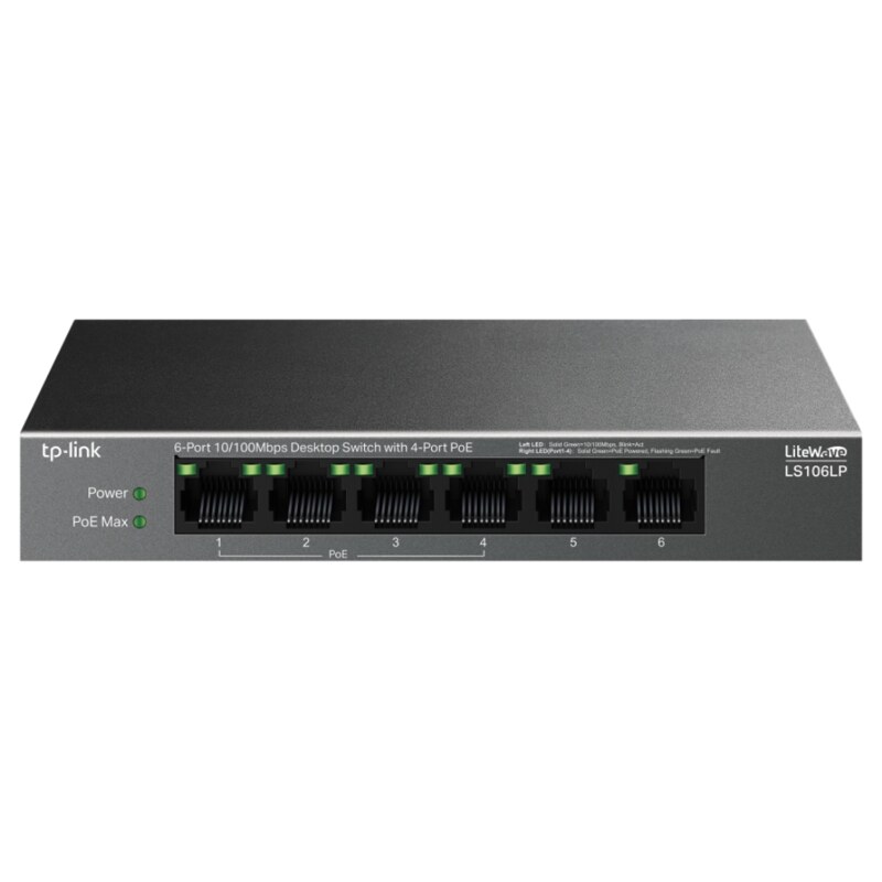 TP-Link LiteWave LS106LP switch No administrado Fast Ethernet (10/100) Energía sobre Ethernet (PoE) Negro