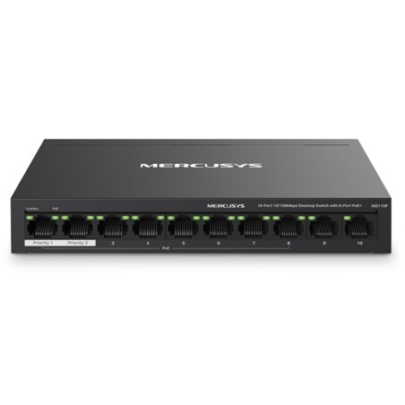 Mercusys MS110P switch Gestionado Fast Ethernet (10/100) Energía sobre Ethernet (PoE) Negro