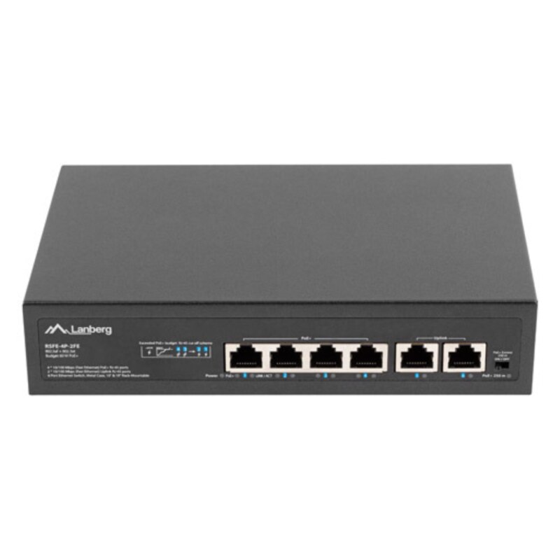 Lanberg RSFE-4P-2FE-60 switch No administrado Fast Ethernet (10/100) Energía sobre Ethernet (PoE) 1U Negro