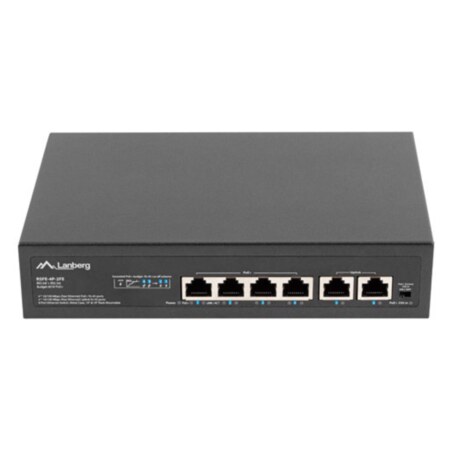 Lanberg RSFE-4P-2FE-60 switch No administrado Fast Ethernet (10/100) Energía sobre Ethernet (PoE) 1U Negro