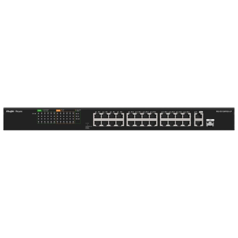 Ruijie Networks RG-ES126FGS-LP switch No administrado L2 Fast Ethernet (10/100) Energía sobre Ethernet (PoE) Negro
