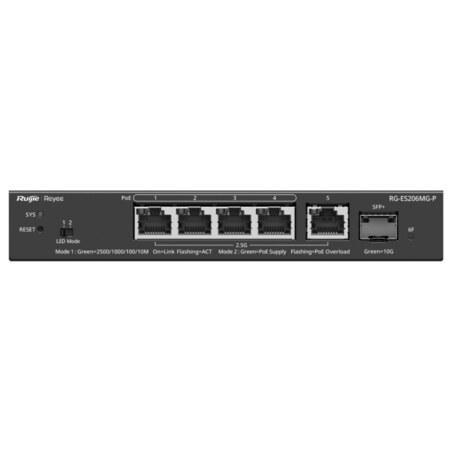 Ruijie Networks RG-ES206MG-P switch Gestionado L2 2.5G Ethernet (100/1000/2500) Energía sobre Ethernet (PoE) Montaje en pared/es