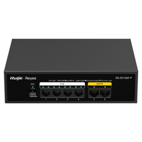 Ruijie Networks RG-ES106F-P switch No administrado L2 Fast Ethernet (10/100) Energía sobre Ethernet (PoE) Negro