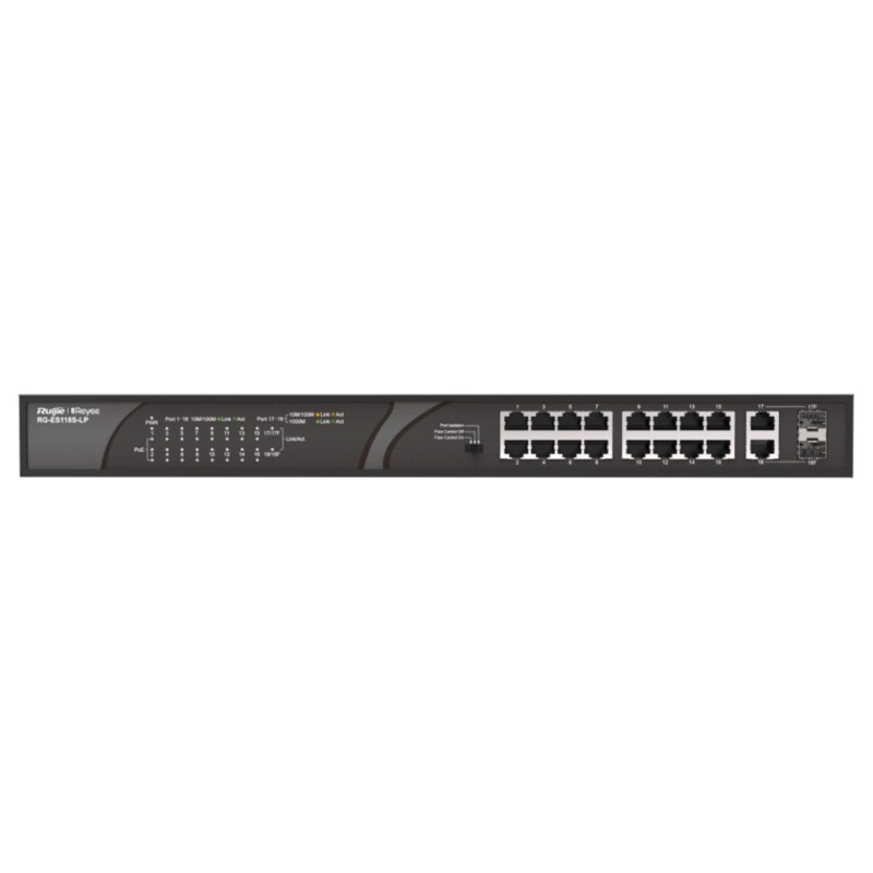 Ruijie Networks RG-ES118S-LP switch No administrado Fast Ethernet (10/100) Energía sobre Ethernet (PoE) Negro