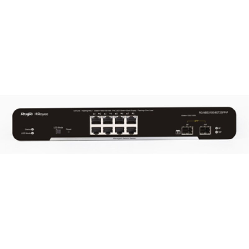 Ruijie Networks RG-NBS3100-8GT2SFP-P switch Gestionado L2 Gigabit Ethernet (10/100/1000) Energía sobre Ethernet (PoE) Negro