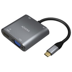 AISENS Conversor USB-C a VGA/HDMI 4K/USB3.0/USB-C PD, USB-C/M-VGA/H-HDMI/H-USB-A/H-USB-C/H, Gris, 15CM