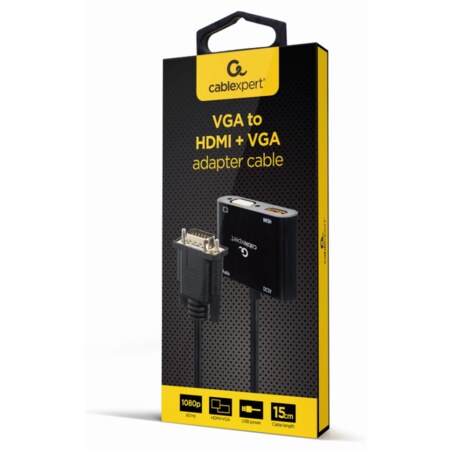 Gembird A-VGA-HDMI-02 adaptador de cable de vídeo 0,15 m HDMI + VGA (D-Sub) VGA (D-Sub) Negro