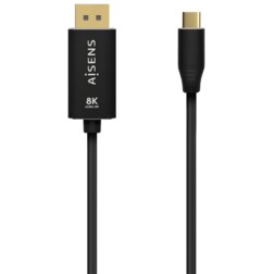 AISENS Cable Conversor Aluminio USB-C a Displayport 8K@60Hz, USB-C/M-DP/M, Negro, 0.8M