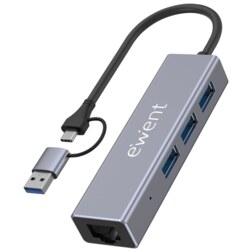 Ewent EW1159 hub de interfaz USB 3.2 Gen 1 (3.1 Gen 1) Type-A + Type-C 5000 Mbit/s Gris