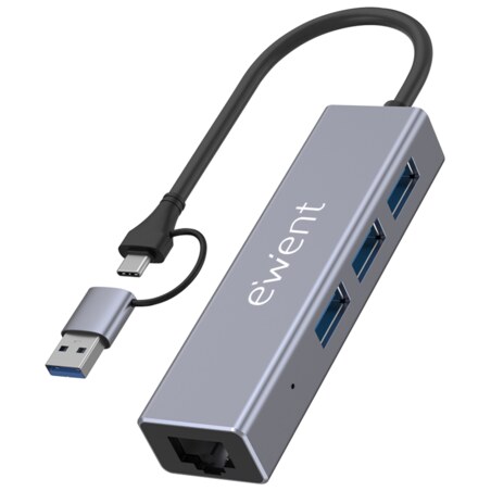 Ewent EW1159 hub de interfaz USB 3.2 Gen 1 (3.1 Gen 1) Type-A + Type-C 5000 Mbit/s Gris