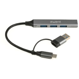 Ewent EW1154 hub de interfaz USB 3.2 Gen 1 (3.1 Gen 1) Type-A + Type-C Gris