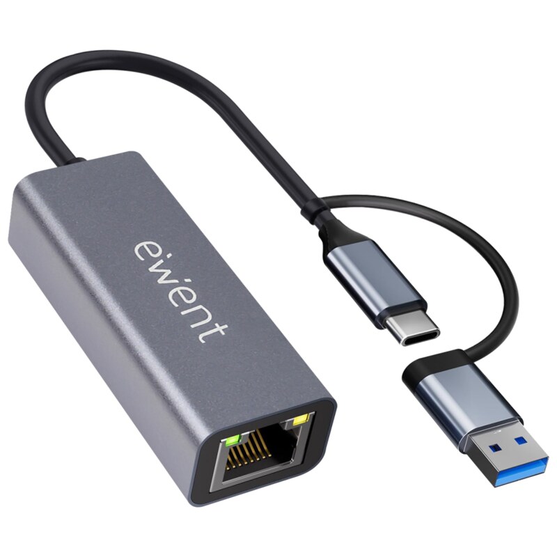Ewent EW9819 hub de interfaz USB 3.2 Gen 1 (3.1 Gen 1) Type-A + Type-C 1000 Mbit/s Gris