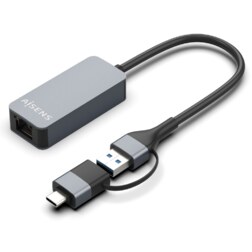 AISENS Conversor USB3.2 Gen1 USB-A+USB-C a Ethernet 2.5G 10/100/1000/2500 Mbps, Gris, 15cm