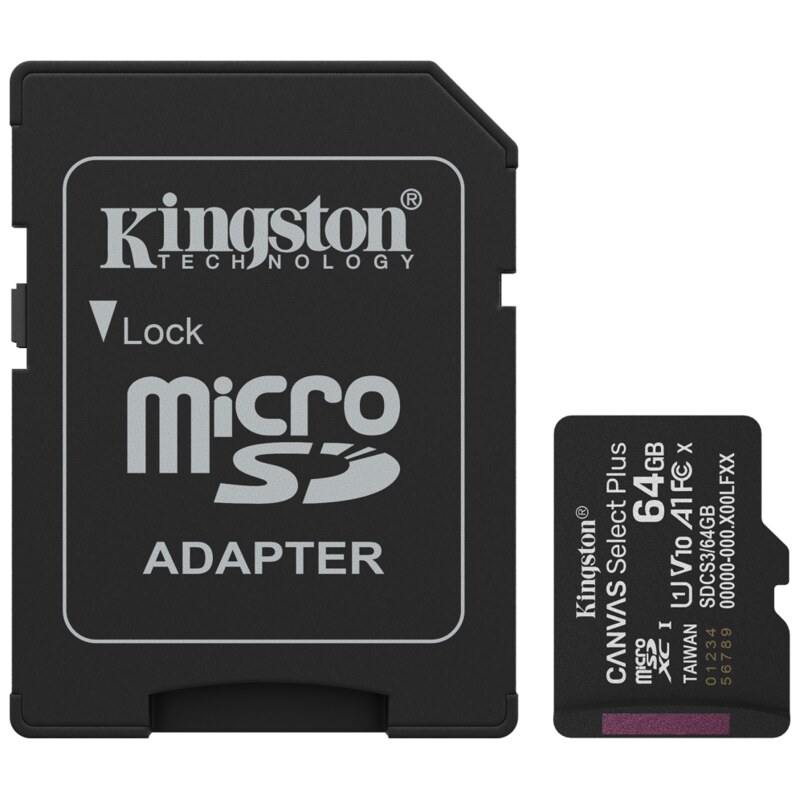 Kingston Technology 64GB microSDXC Canvas Select Plus Gen3 100MB/s A1 (Incluye adaptador de SD)
