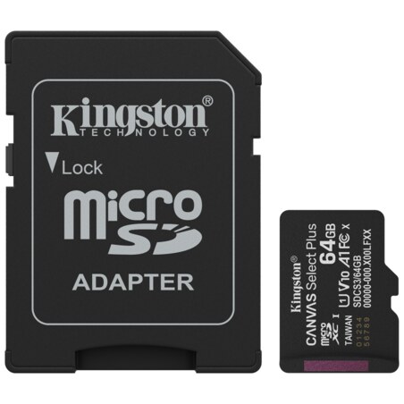 Kingston Technology 64GB microSDXC Canvas Select Plus Gen3 100MB/s A1 (Incluye adaptador de SD)