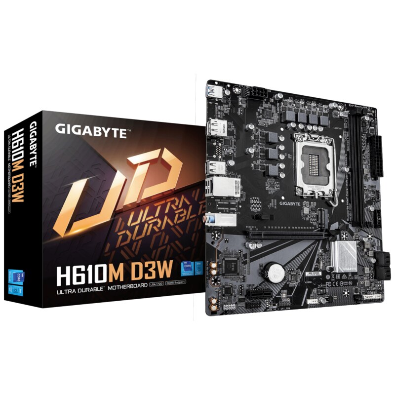 GIGABYTE H610M D3W Placa Base - Compatible con procesadores Intel Core de 14ª generación, VRM de 5+1+1 fases, hasta 5600MHz DDR5