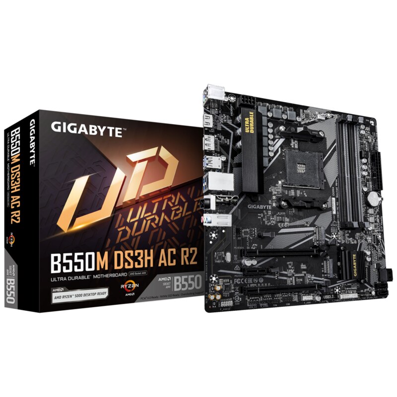 GIGABYTE B550M DS3H AC R2 Placa base - Procesadores AMD Ryzen 5000, VRM de 5+3 fases, hasta 4733 MHz DDR4 (O.C.), 1x M.2 PCIe 4.