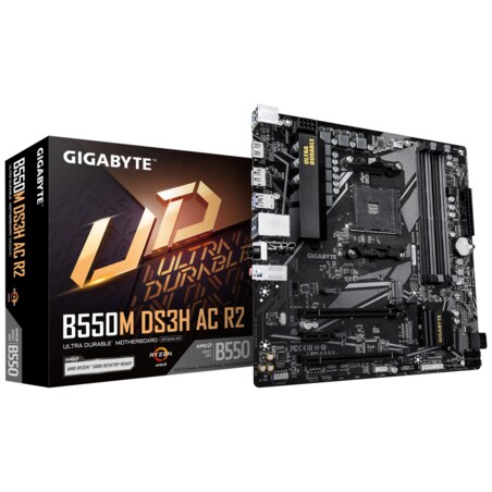 GIGABYTE B550M DS3H AC R2 Placa base - Procesadores AMD Ryzen 5000, VRM de 5+3 fases, hasta 4733 MHz DDR4 (O.C.), 1x M.2 PCIe 4.